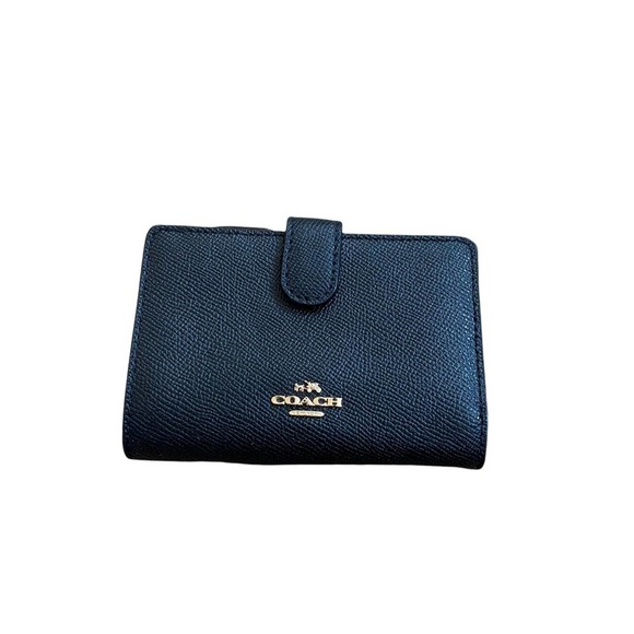 Coach Handbags - Coach Medium Corner Zip Wallet Black Pebbled Leather Gold Hardware Accents